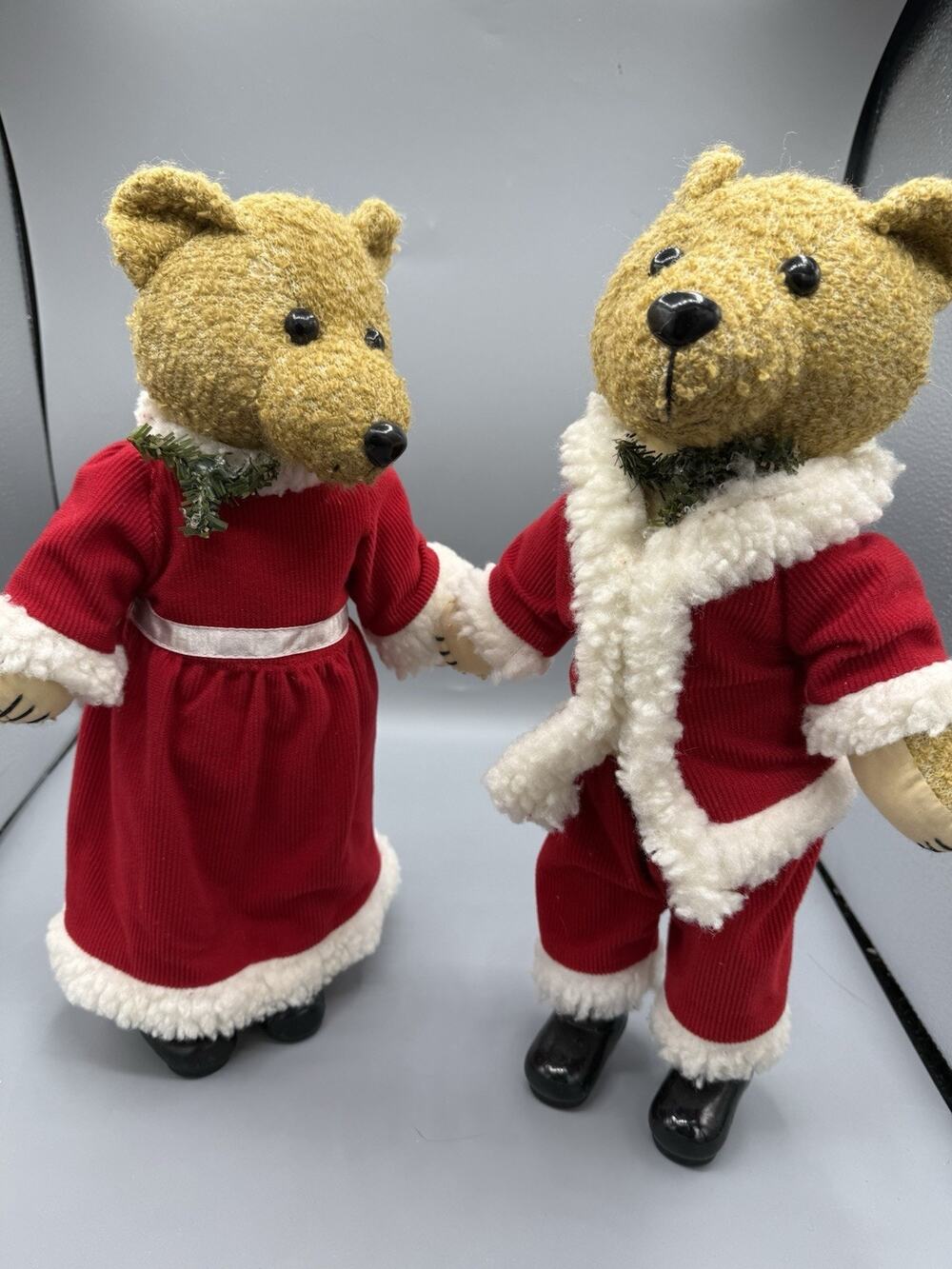 Vintage Christmas Teddy Bear Couple Plush Figurines Boy Girl Red Holiday Decor